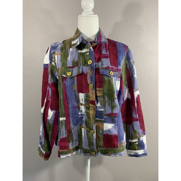 Draper's & Damon's‎ Women's Petite Multi-Colored Button-up Long Sleeve Jacket Lp - Picture 1 of 8